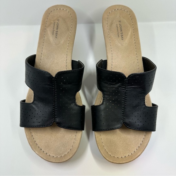 St. John’s Bay Memory Foam Cork Platform Wedge Sandals | Black Women’s Size 10 - Picture 3 of 9